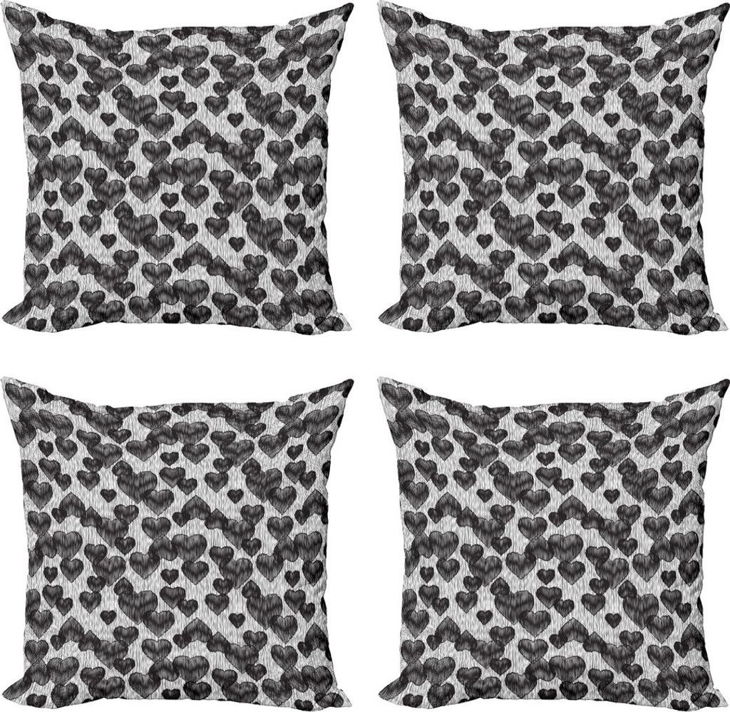 ABAKUHAUS Romantisch Kissenbezug Set (4 Stück), Gothic Herz Tattoo, Moderner Doppelseitiger Digitaldruck, 45 cm x 45 cm, Pale Grau Schwarz