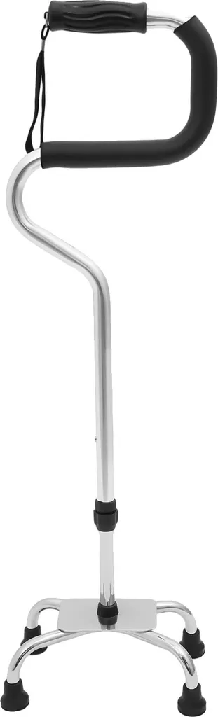 Canne de marche stable 4 pieds argent avec hauteur réglable sur mesure