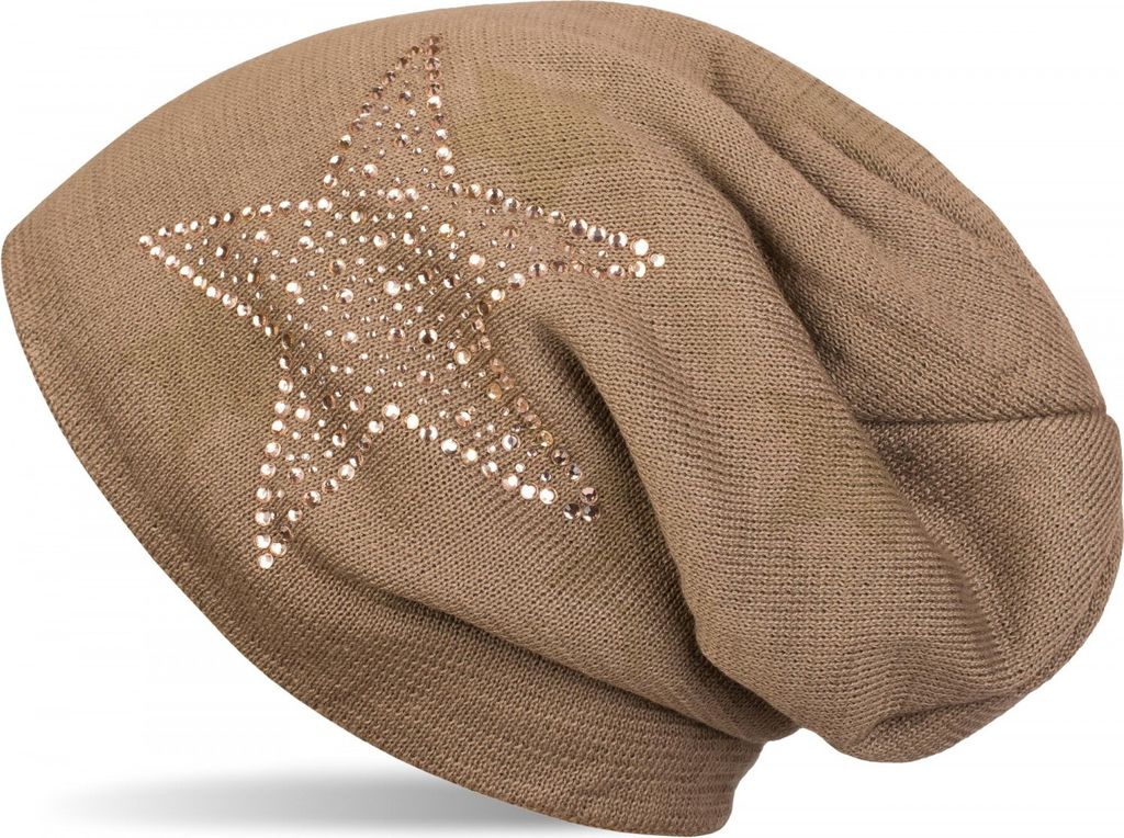 styleBREAKER warme Feinstrick Beanie Mütze mit All Over Stern Muster, Strass Stern und sehr weichem Fleece Innenfutter, Uni 04024084