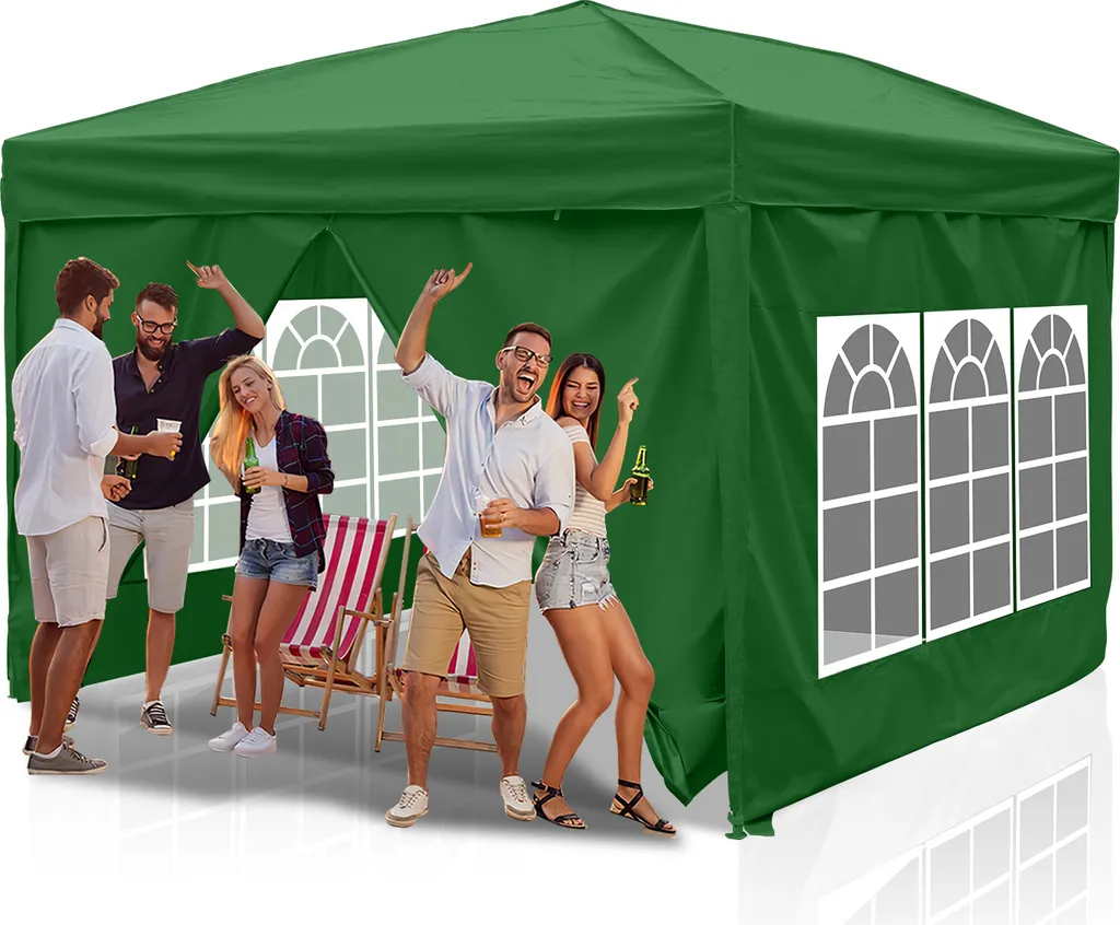 Gazebo da Giardino 3x3 Verde Pieghevole - Impermeabile con Pannelli - 7