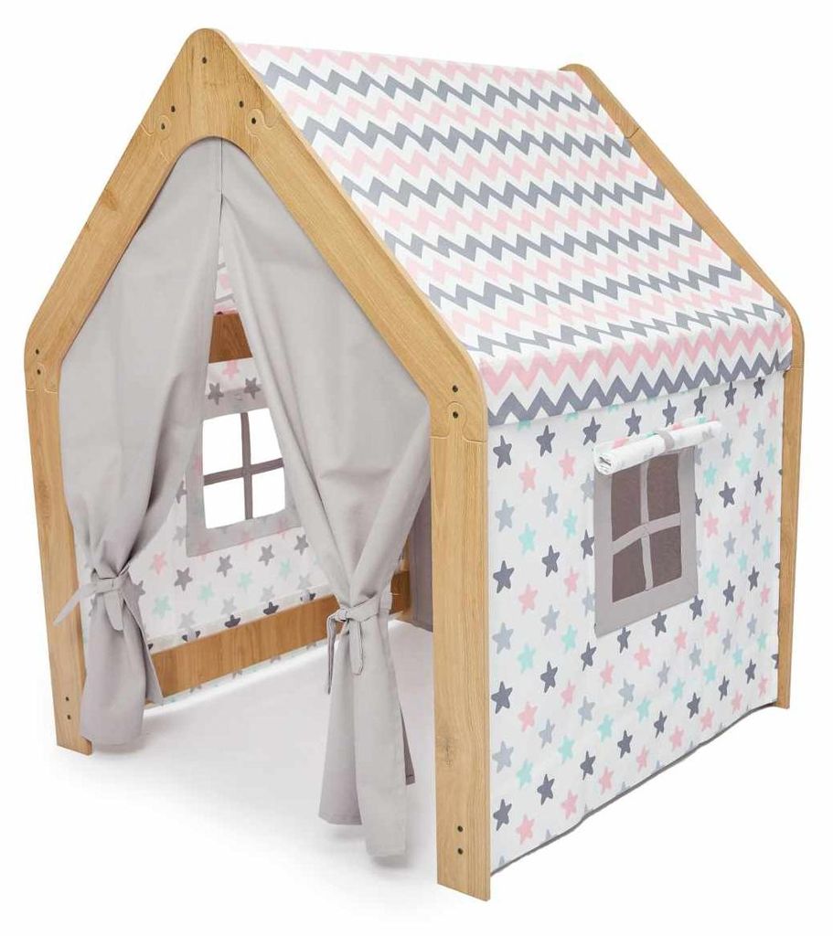 Skye Decor, Moderne Kinderspielzelt, 100% MDF, 12 mm dick, 95 x 114 x 90 cm, in Natur, Weiß und Pink | Chevron-Design, ideal für kreative Spielr...