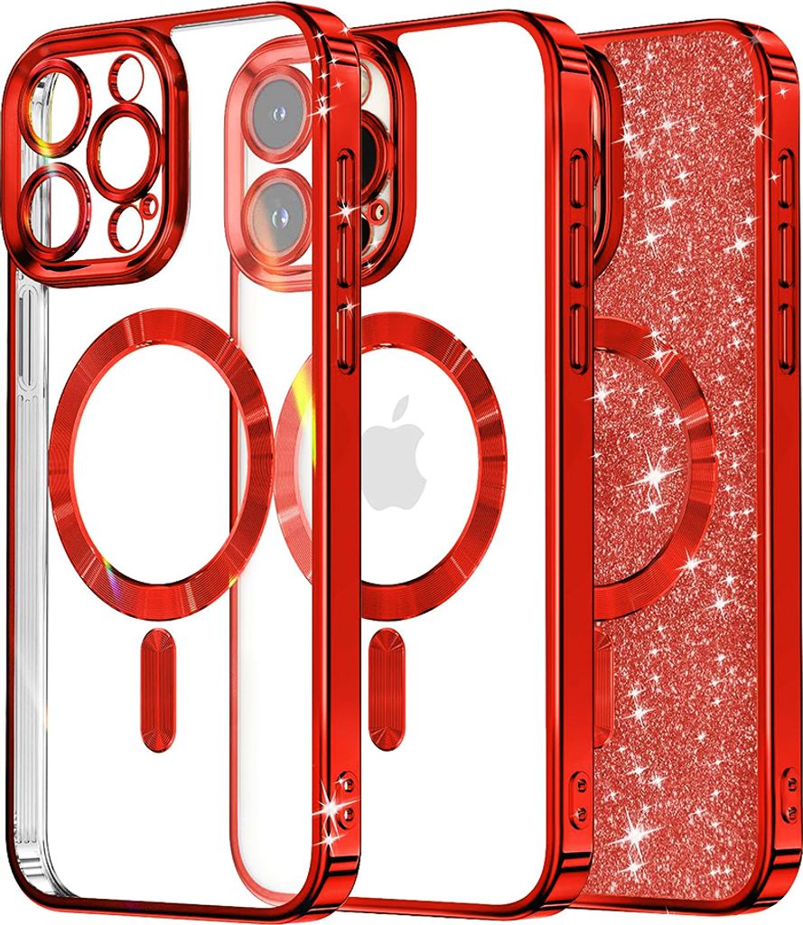 Techsuit Luxury Glitter Back Cover Hülle mit MagSafe für Apple iPhone 12 Pro - Rot