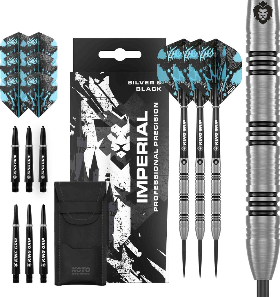 KOTO - Imperial, 21 G, Silber & Schwarz, 80% Tungsten, Dartpfeile, Inkl. 3 Barrels, 3 Flights & 3 Shafts
