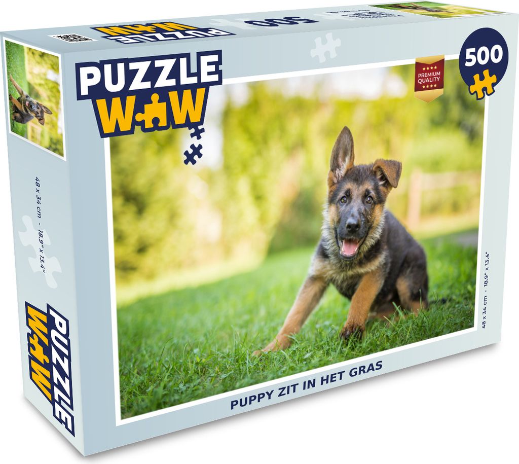 MuchoWow Puzzle 500 Teile Welpe sitzt im Gras - 500 Teile - Kinder - Selberbauen - Puzzlespiele