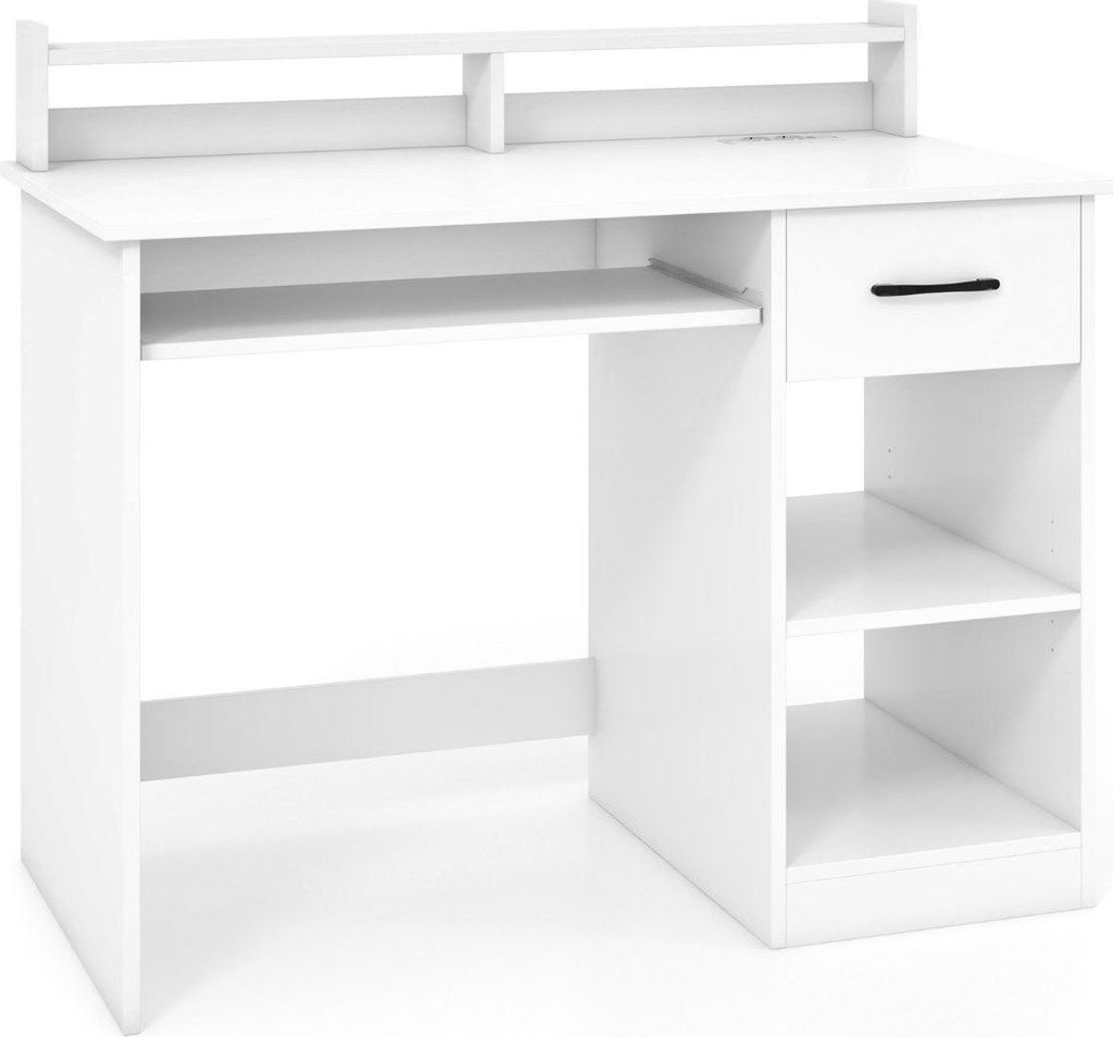 Schreibtisch mit Ladestation Tastaturablage Schublade & verstellbarem Regal Weiß 105 x 55 x 89 cm