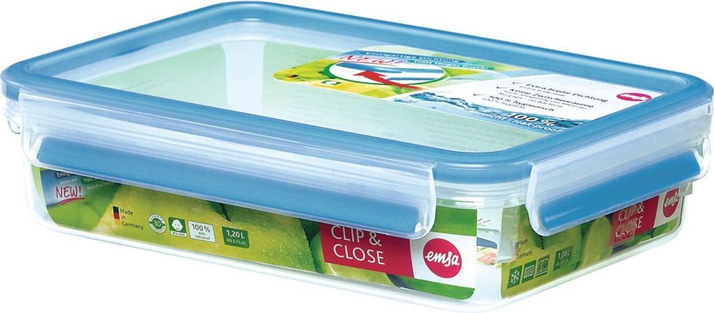 EMSA - CLIP &CLOSE Rechteckige Frischhaltedose mit Deckel, 1.2 Liter - 508542