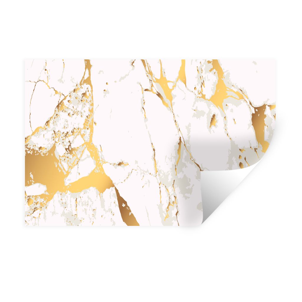 MuchoWow Wandtattoo Wandsticker Wandaufkleber Marmor - Gold - Weiß - Chic 120x80 cm Selbstklebend und Repositionierbar - Selbstklebend - Fototap...