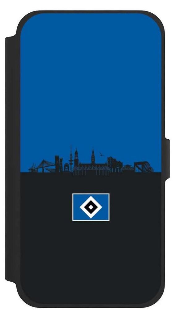 NIVOCASE Klapphülle für Apple iPhone 13 Pro Max Handyhülle aus Kunst Leder NIVOflip schwarz HSV Hamburg Skyline