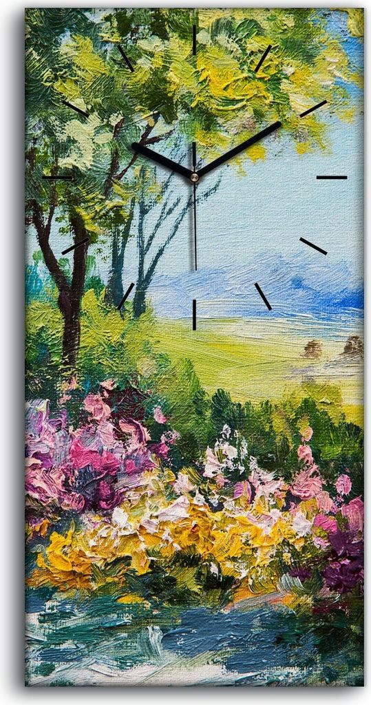 Küche Wohnzimmer Wand Leinwand Uhr Quarz 30x60 Haus tür Fenst Baum Blume Garten - schwarze Hände