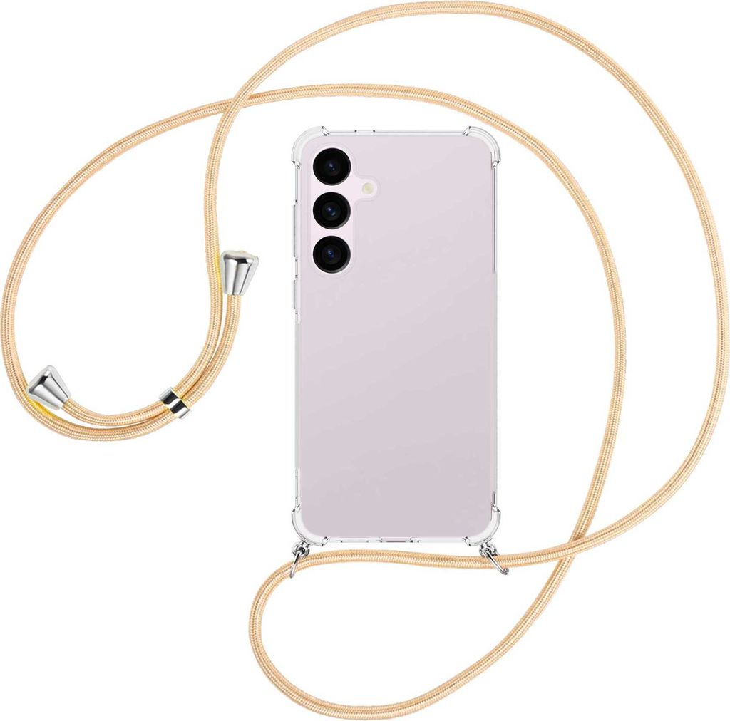 Handykette Backcover-Schutzhülle mit Band (Metall silberfarben) für Samsung Galaxy S24 Plus - Goldkordel