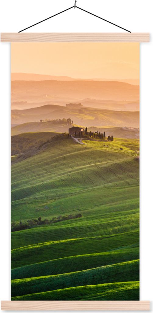 MuchoWow Textilposter Toskana - Landschaft - Hügel 60x120 cm mit holzfarbenen Rahmen - Holz