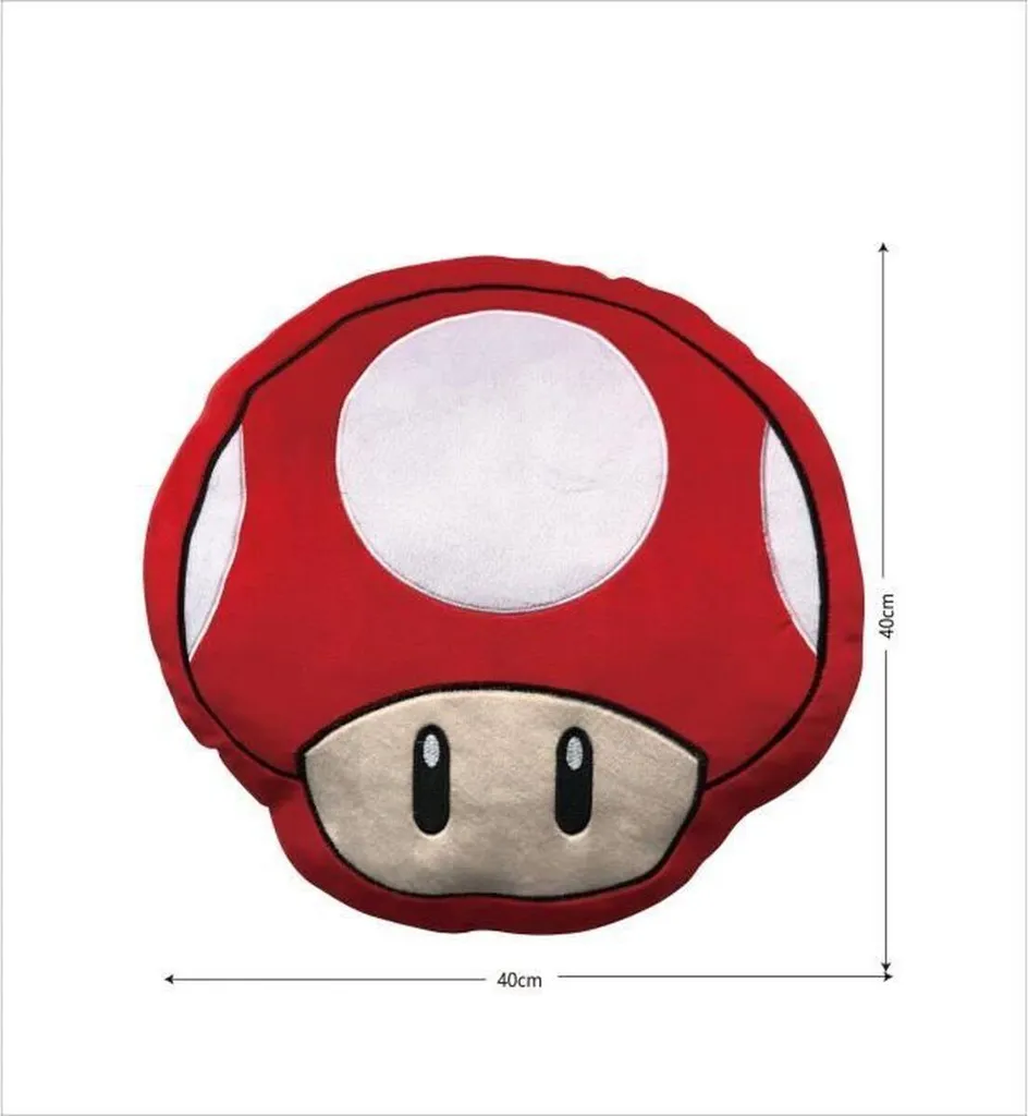 Coussin Mario Bros en Polyester Moelleux 43x43cm Motif Champignon Iconique