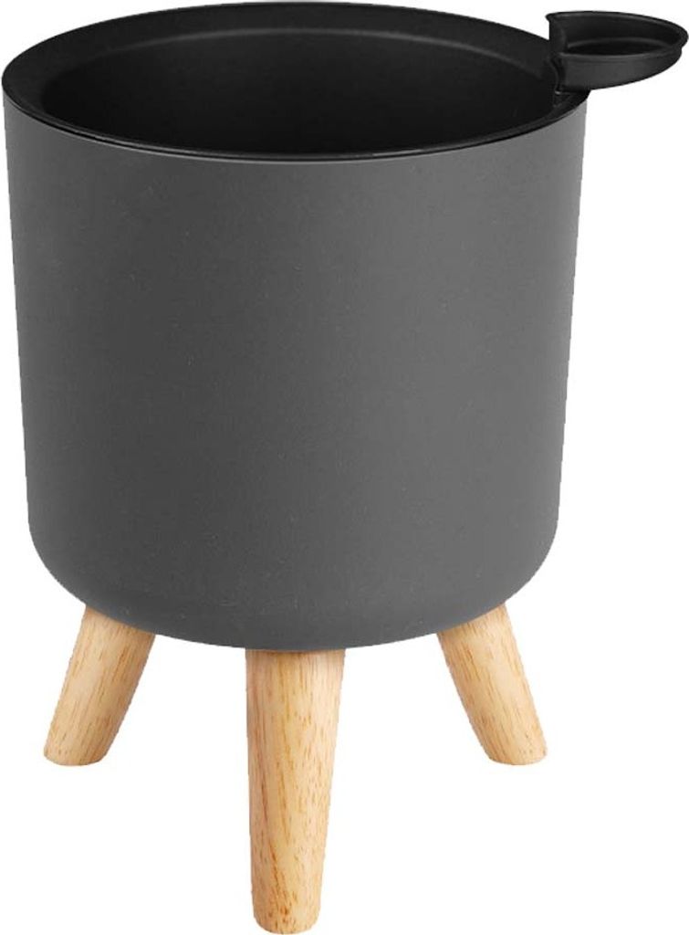 Selbstbewässernder Blumentopf,Doppelschichtiger Blumentopf für den Innen- und Außenbereich,Pflanzentopf mit Holzständer,Blumentopf mit Innen (2...