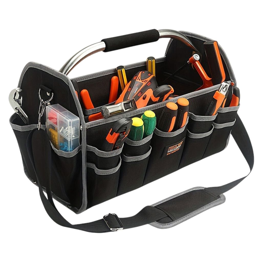 Werkzeugtasche Groß, Werkzeugtasche Leer, Werkzeugträger mit Mehrzeitig Taschen, 41×22×27 cm