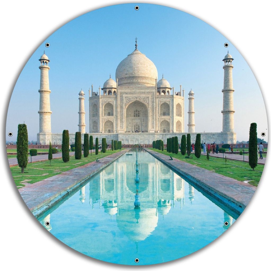 Wallario rundes Outdoor-Poster für Garten oder Balkon, Motiv Taj Mahal - Mausoleum in Indien, 60 cm Durchmesser