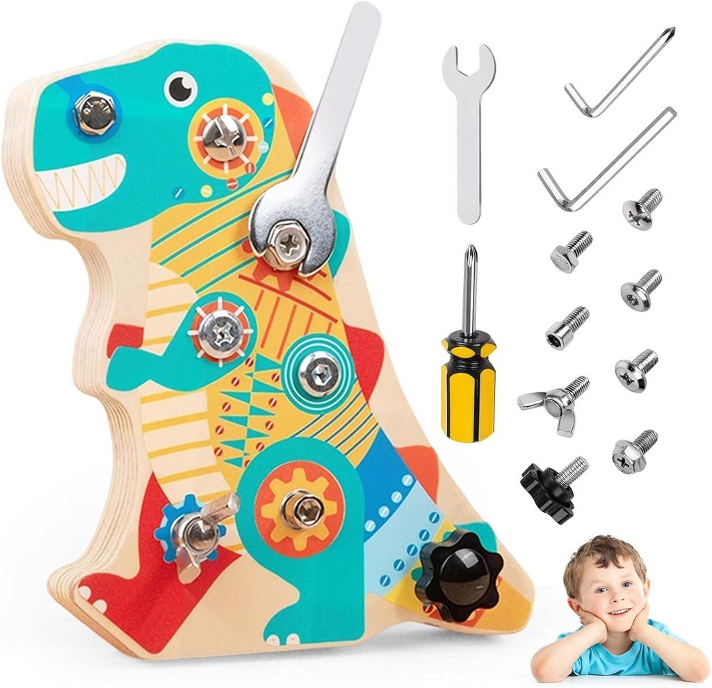 Dinosaurier-Holz-Schraubenbrett, Busy Board, Feinmotorik Kinder Schrauben Spielzeug, Pädagogisches Spielgeschenk Für Jungen Und Mädchen
