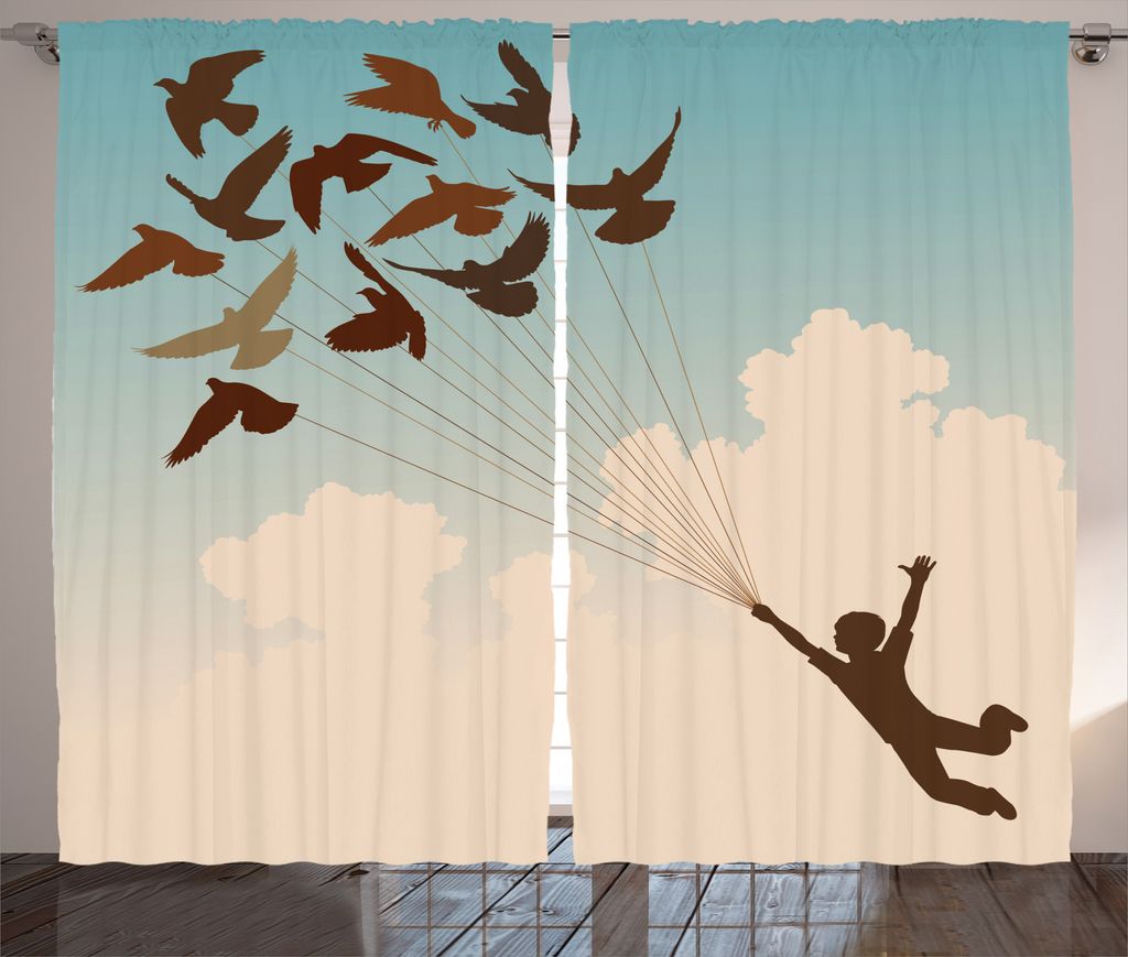 ABAKUHAUS Bunt Rustikaler Vorhang, Fliegende Tauben Vögel, Wohnzimmer Universalband Gardinen mit Schlaufen und Haken, 280 x 175 cm, Mehrfarbig