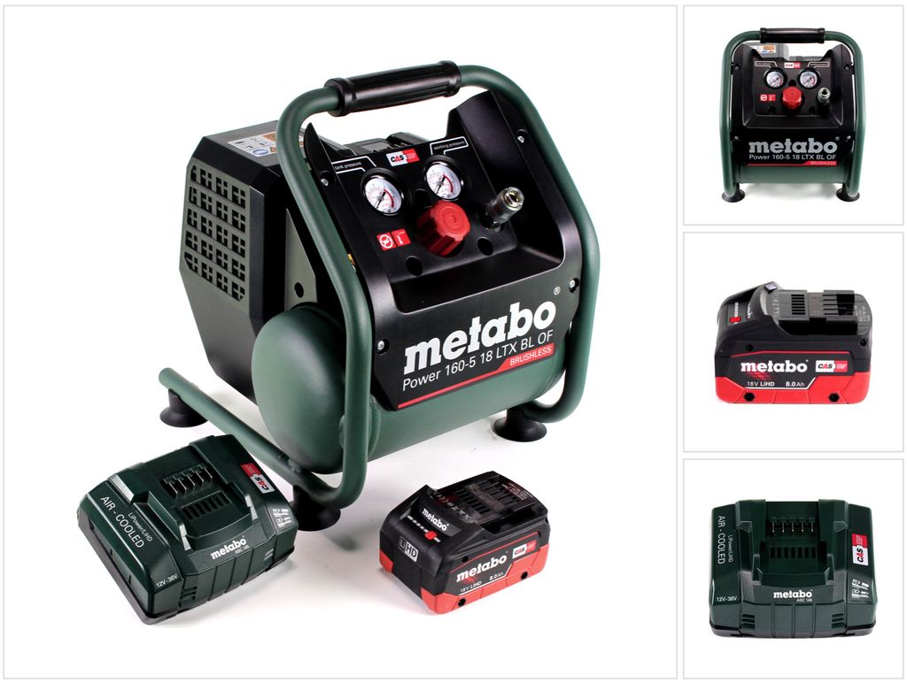 Metabo Power 160-5 18 LTX BL OF Akku Kompressor 18 V 8,0 bar Brushless + 1x LiHD Akkupack 8,0 Ah + Ladegerät