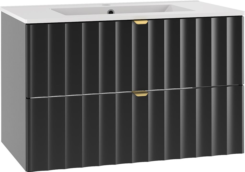 Waschtisch 80cm Lexa mit 2 Schubladen, Schwarz