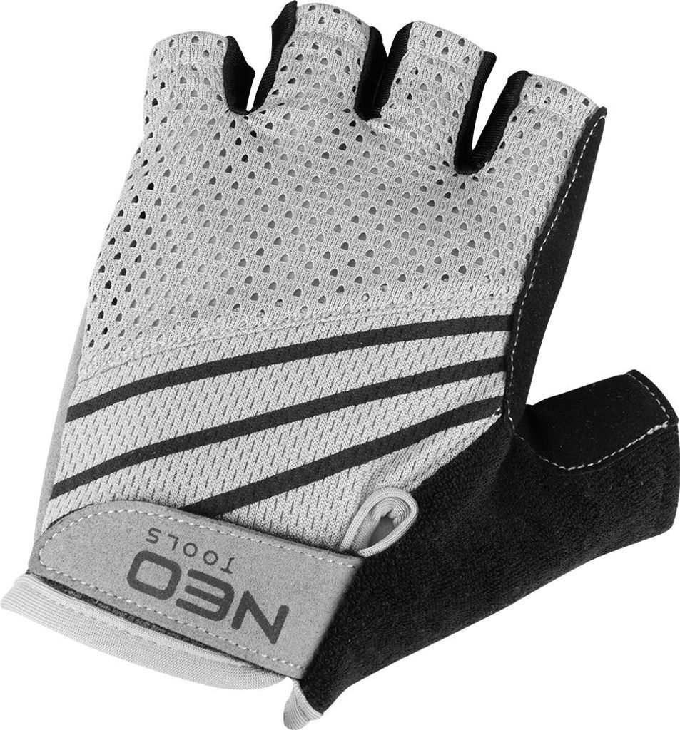 NEO TOOLS Fingerlose Radhandschuhe, atmungsaktives Polyester-Mesh, Griff aus Kunstleder, Silikonbeschichtung, vibrationsdämpfende EVA-Schaumstoffp...