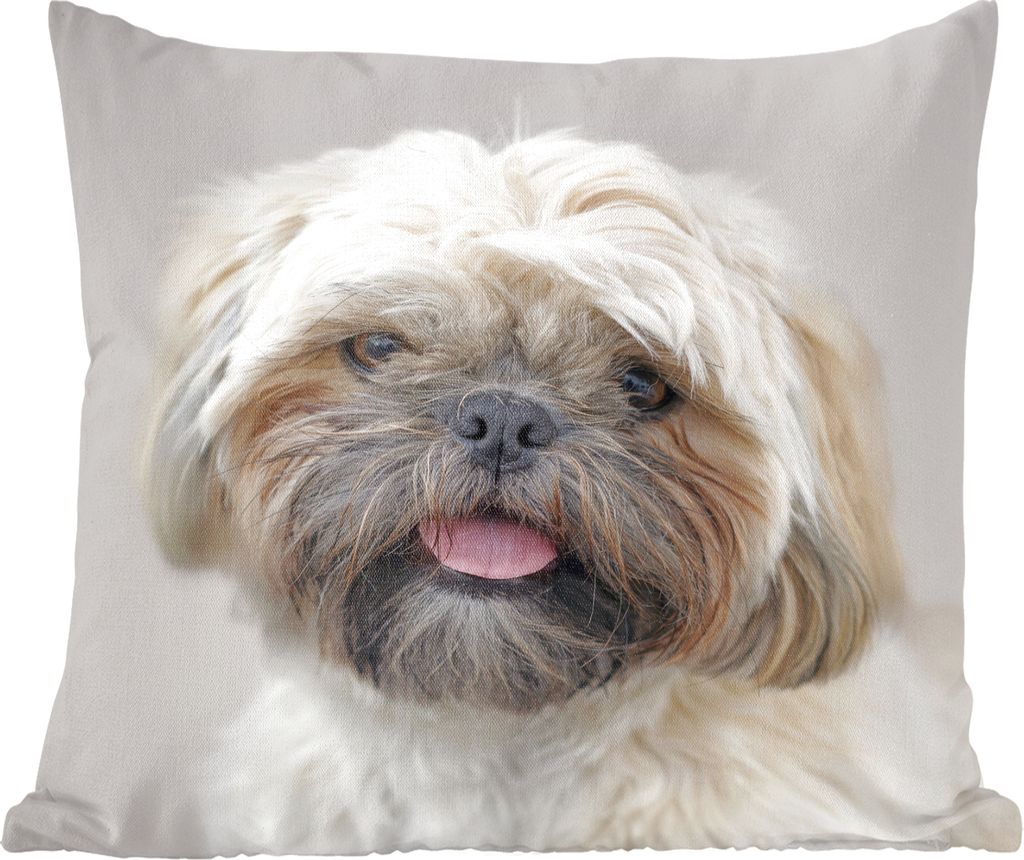 MuchoWow Zierkissen Sofakissen Wohnzimmer Dekokissen 40x40 cm Portrait Nahaufnahme eines Shih Tzu Hundes - Foto Kissen - Schlafzimmer Dekoration