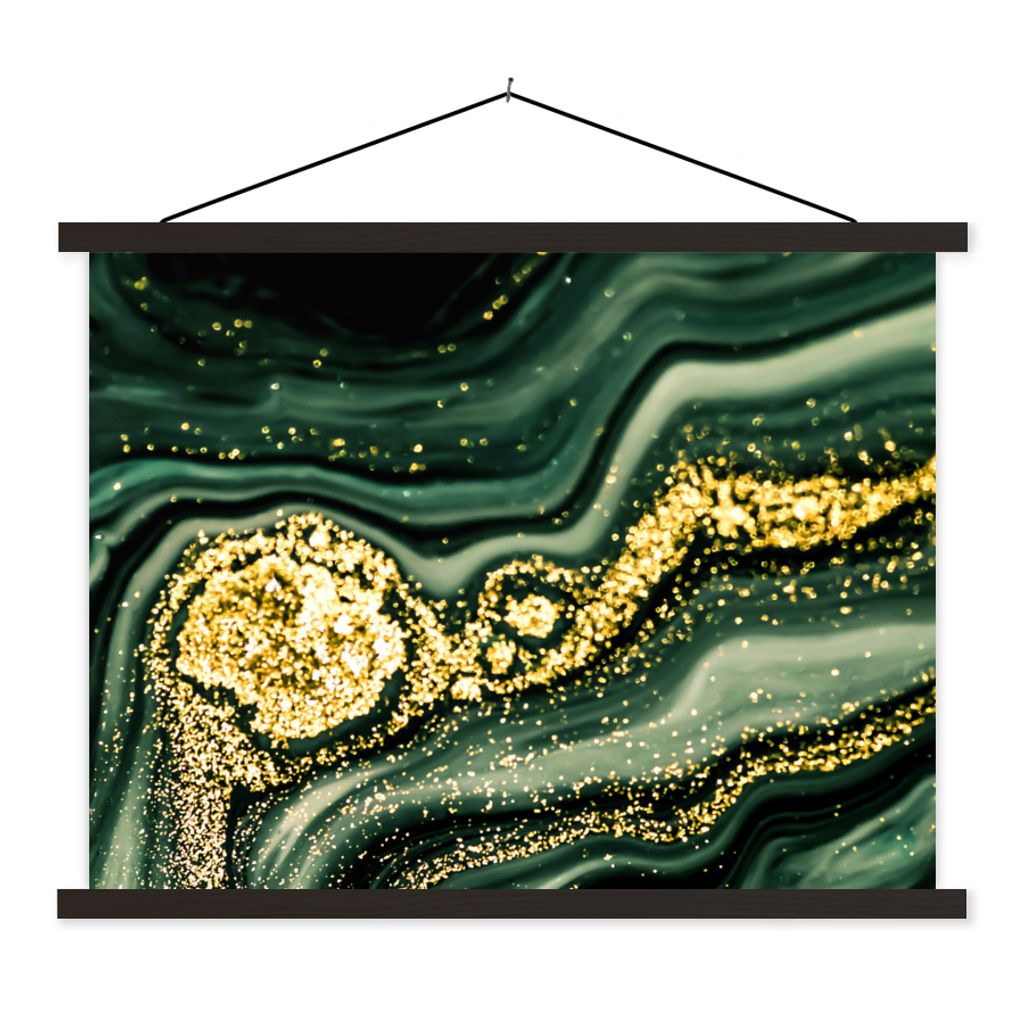 MuchoWow Textilposter Marmor - Gold - Glitter - Grün - Marmoroptik - Luxus 40x30 cm mit schwarzem Rahmen - Dekorationen
