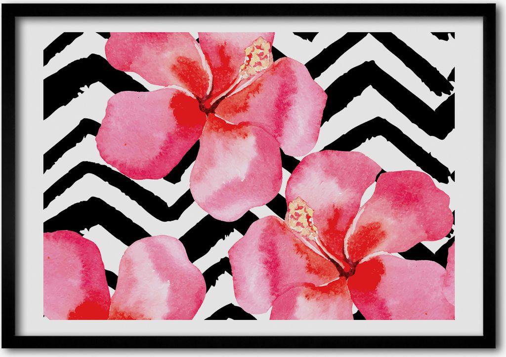 Bild - Bilder - Bilderrahmen - 70 cm x 50 cm - MDF-Rahmen, Wandkunst Hawaii-Blumen