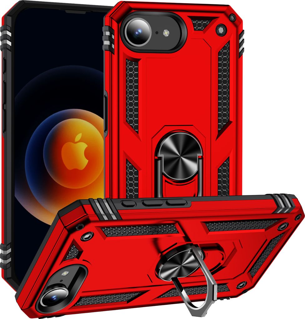 Schutzhülle für iPhone 16e/iPhone 17e, Dual Layer Robust Militäre Fallschutz Hülle mit Ringhalterung Ständer Rot