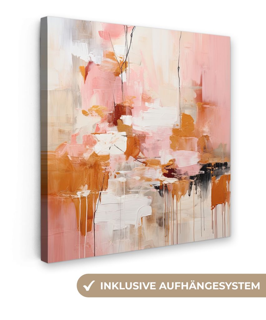 MuchoWow - Leinwandbilder - Farbe - Rosa - Orange - Abstrakt - Kunst, Wandbild, Wanddeko Bilder Wohnzimmer, 20x20 cm