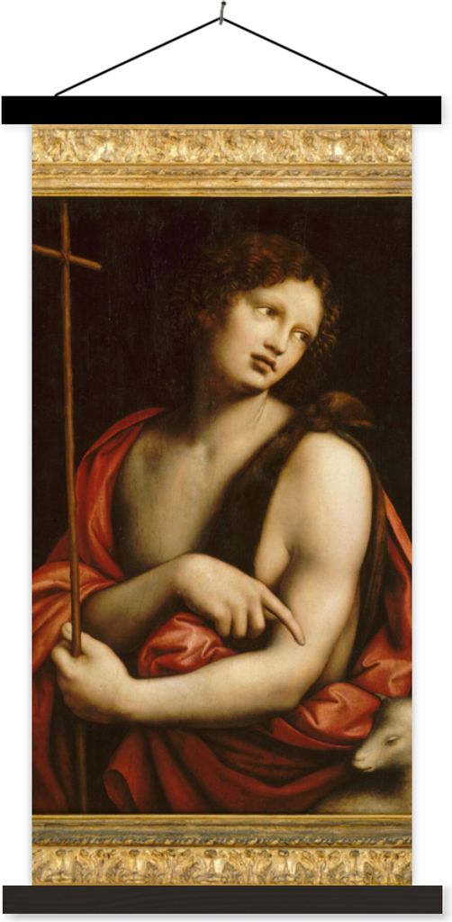 MuchoWow Textilposter Der heilige Johannes der Täufer - Leonardo da Vinci 90x180 cm mit schwarzem Rahmen - Dekoration Wohnzimmer