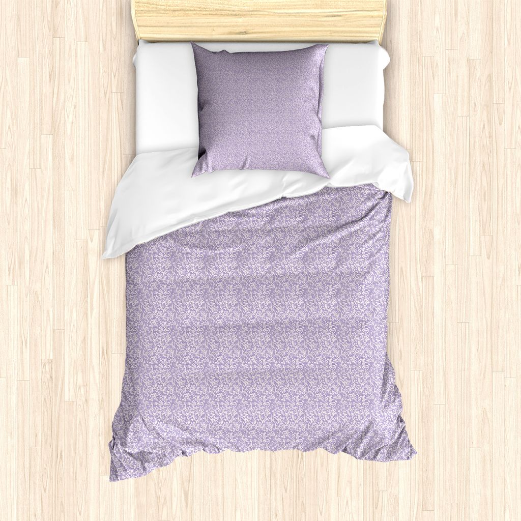 ABAKUHAUS Blumen Bettbezug Set für Einzelbetten, Scroll-Art-Curly-Blätter, Milbensicher Allergiker geeignet mit Kissenbezug, 135 cm x 200 cm - 80...