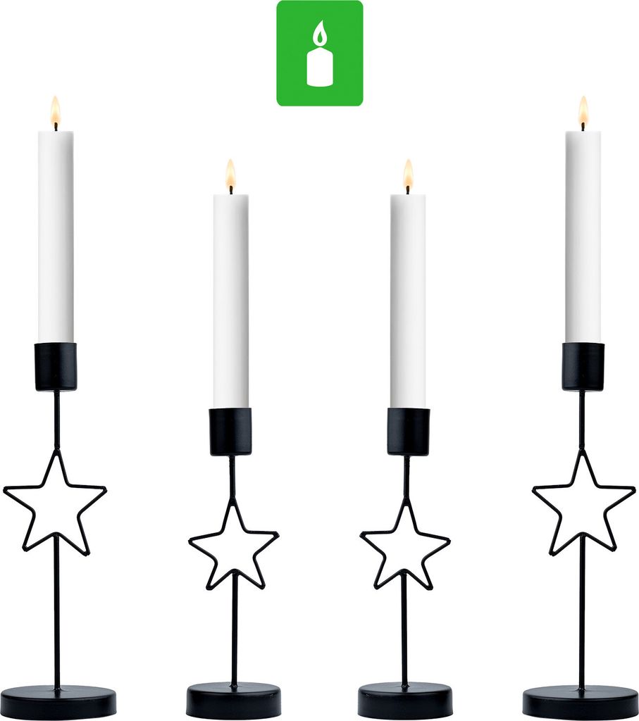 Marrakesch 4er Set Moderne Kerzenhalter Toria Schwarz aus Metall 21cm & 17 cm hoch - Weihnachtsdeko Kerzenständer Modern für Stabkerzen