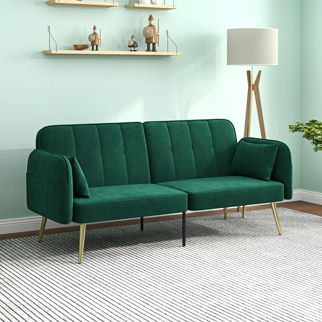 Canapé convertible gain de place : lit d'appoint 2 places velours vert - 3