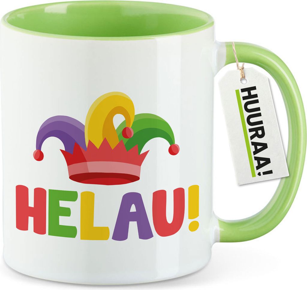 Huuraa Kaffeetasse Helau Narrenkappe 330ml Grün Keramik Kaffeebecher Geschenkidee