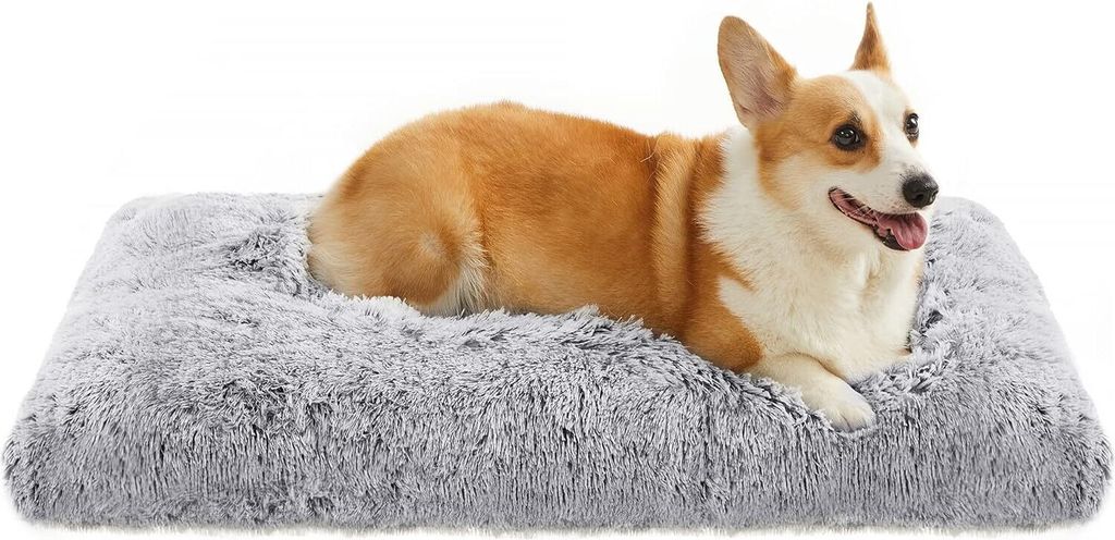 FEANDREA Hundebett, Hundekissen, flauschige Hundematte, langer Plüsch, 95 x 60 cm, weiche Füllung, waschmaschinenfest, Hundekorb, multifunktional,