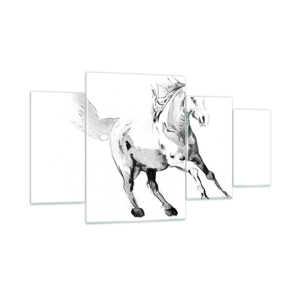 Bilder auf glas - 4 Teile - Pferd Galopp Tier - 160x90cm - Glasbilder - Wandbilder - Bilder - zum Aufhängen bereit - Wanddekoration aus Glas - Gla...