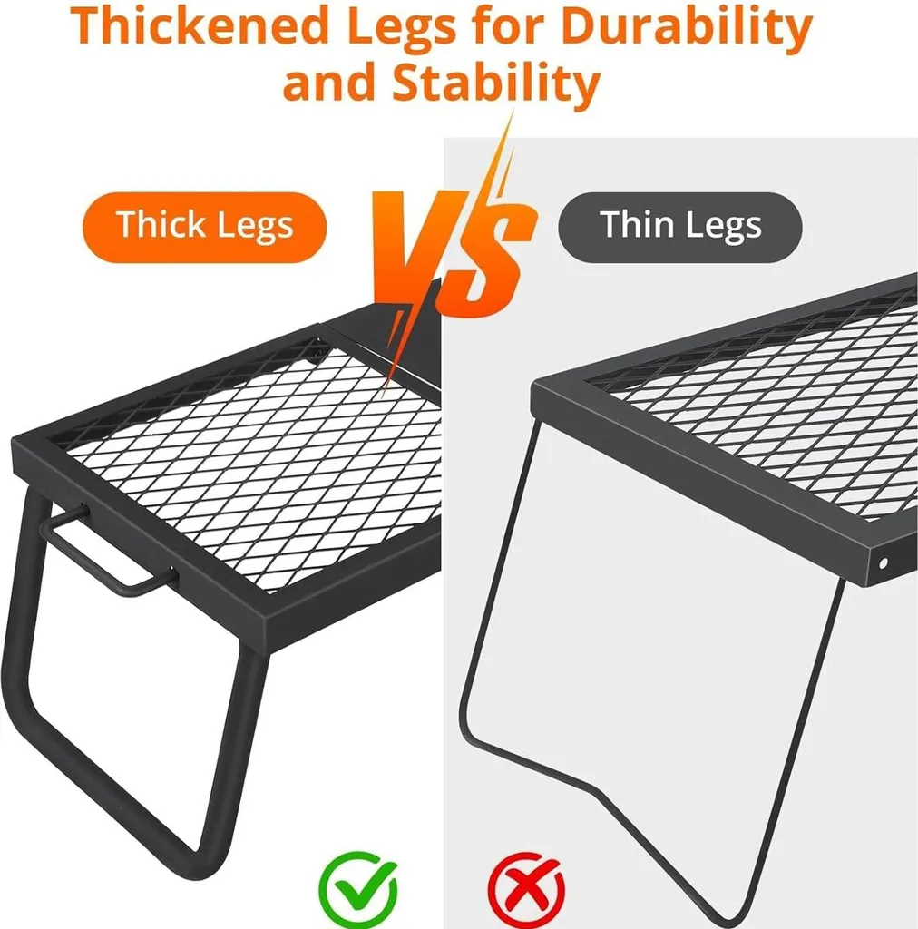 Barbecue pliable pour feu de camp - Grille de cuisson robuste en acier - 7