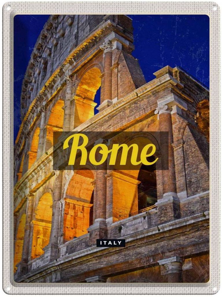 vianmo Blechschild 40x30 cm Rom Italien Urlaub Colosseum Antik Bildmotiv Reisemotiv Abenteuer Reisen Straße Stadt