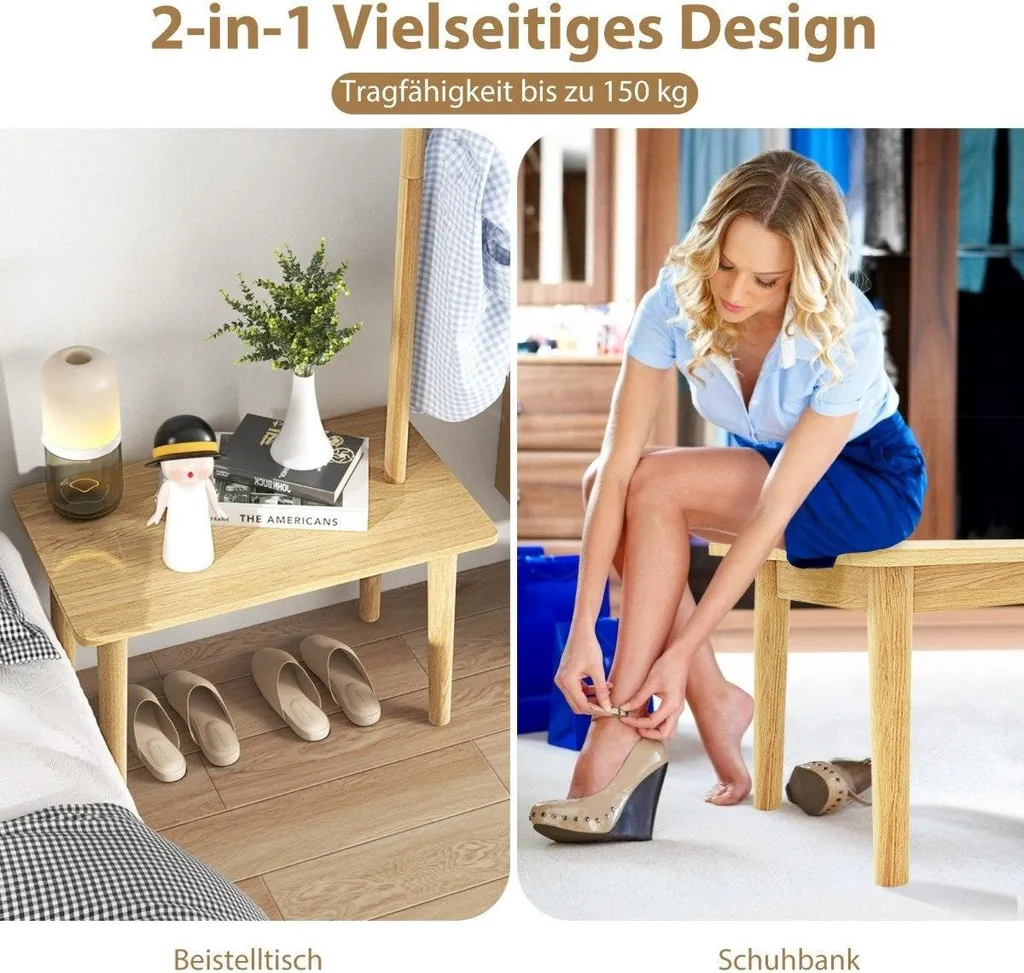 Table d'appoint 3 en 1 en bois massif avec porte-manteau 76x43x168 cm