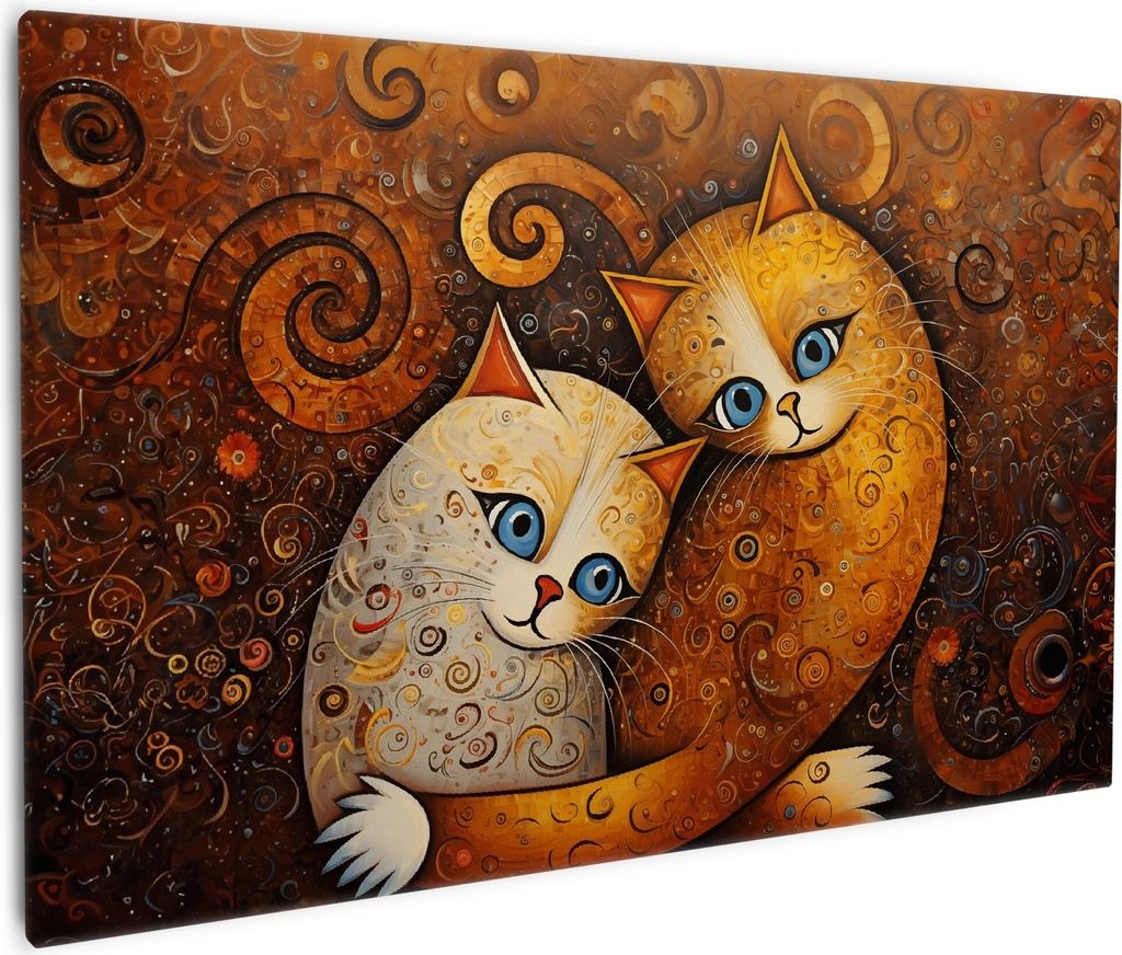 Wallario Premium Leinwandbild Malerisches Katzenduo in Produktbild 