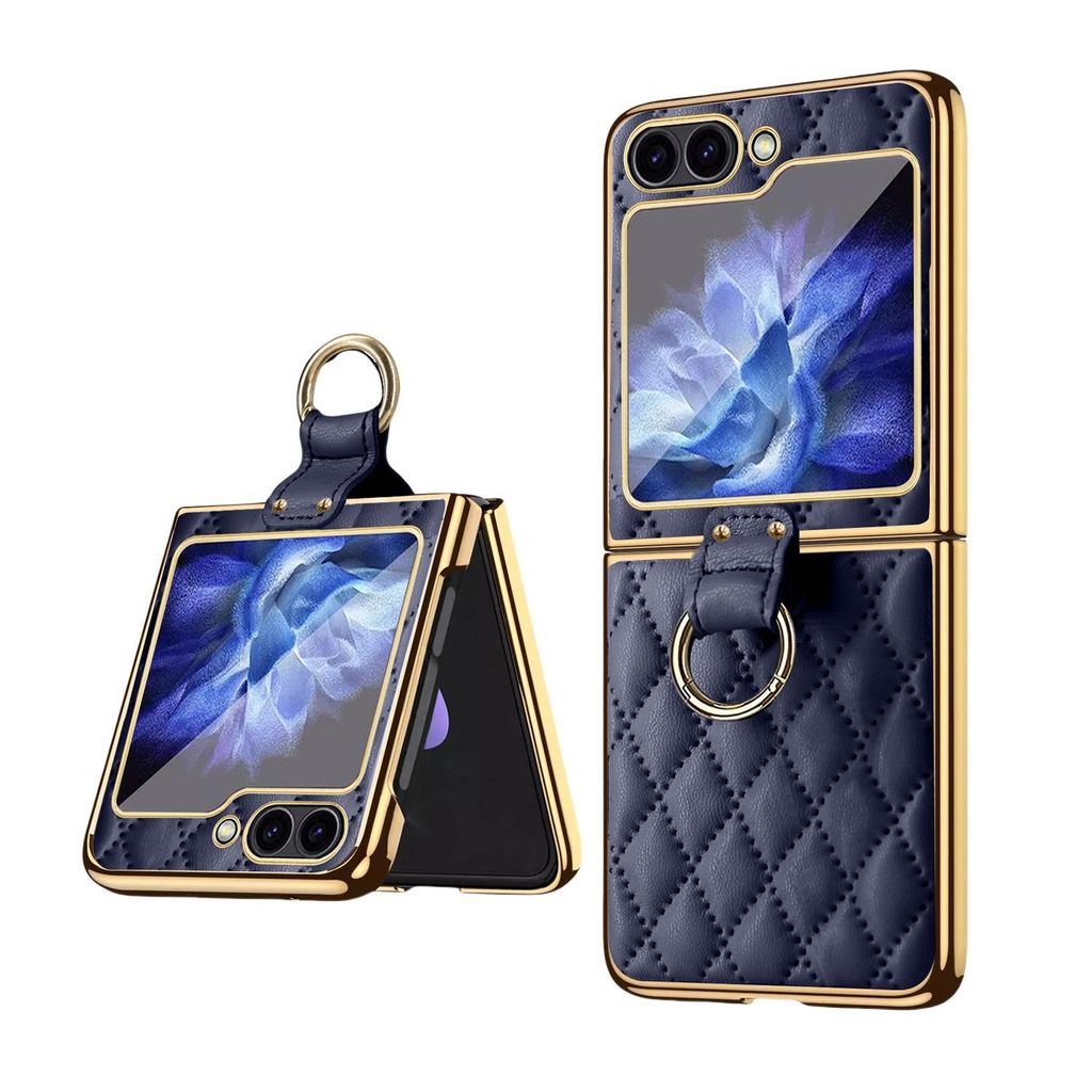 Schutzhülle für Samsung Galaxy Z Flip6, Chanel-Stil, Ringhalter, Anti-Rutsch, Rundumschutz, Kameraschutz, blau