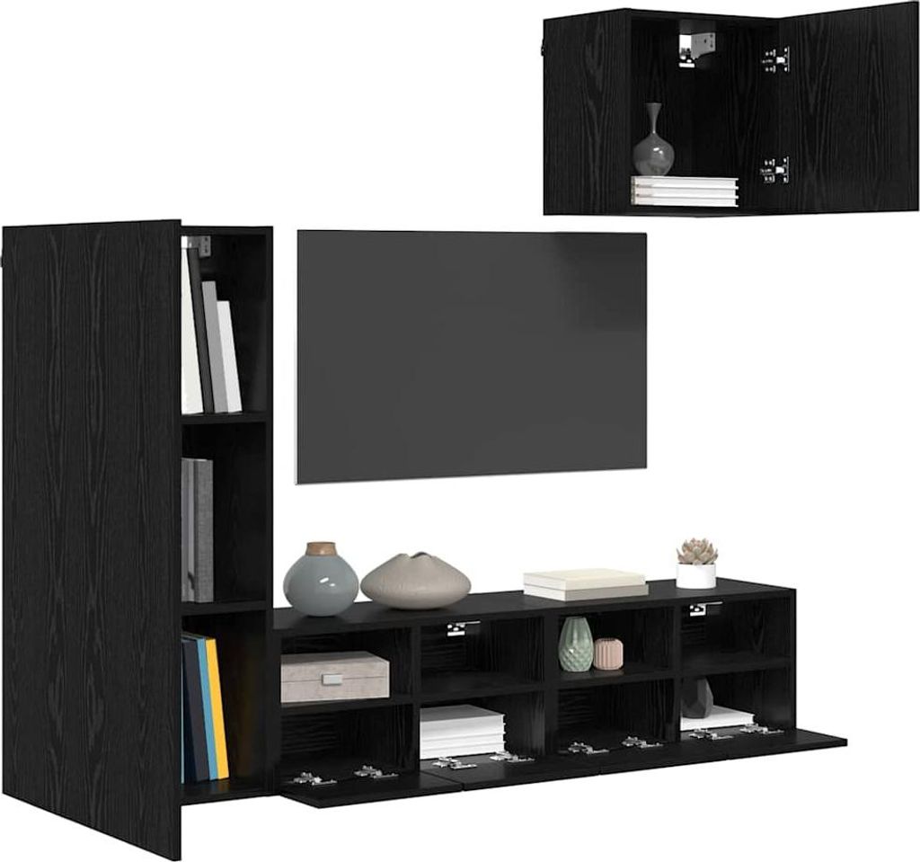 "im Sonderangebot"TV-Board - Fernsehtisch - TV-Wandgeräte 4 pcs Schwarz Eichen-Optik Holzwerkstoff - DEMöbel4791663