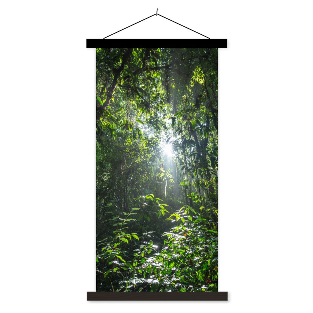 MuchoWow Textilposter Die Sonne bricht durch das Laub, Costa Rica 90x180 cm mit schwarzem Rahmen - Dekoration Wohnzimmer