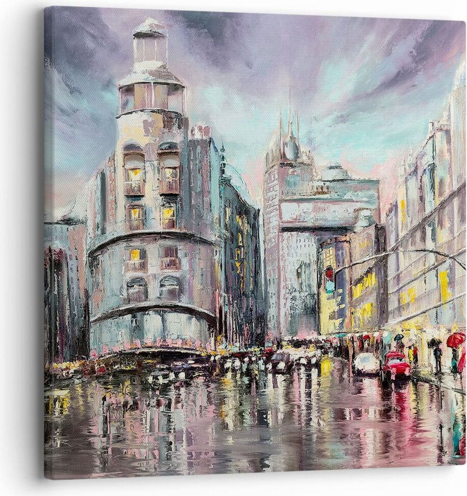 Bild auf Leinwand - Leinwandbild - Stadt Straße Haus - 30x30cm - Wand Bild - Wanddeko - Wandbilder - Leinwanddruck - Bilder - Kunstdruck - Wanddek...