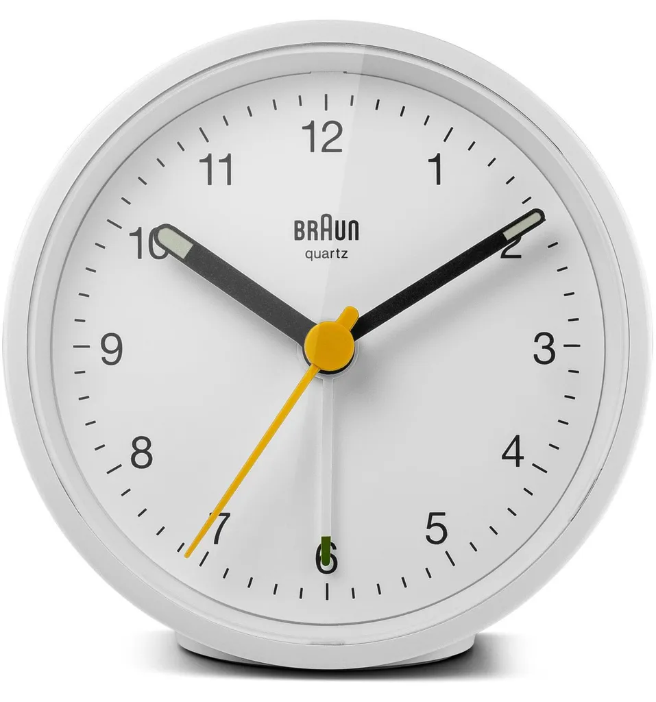 Braun BC12W Réveil Analogique Blanc Classique avec Alarme Crescendo