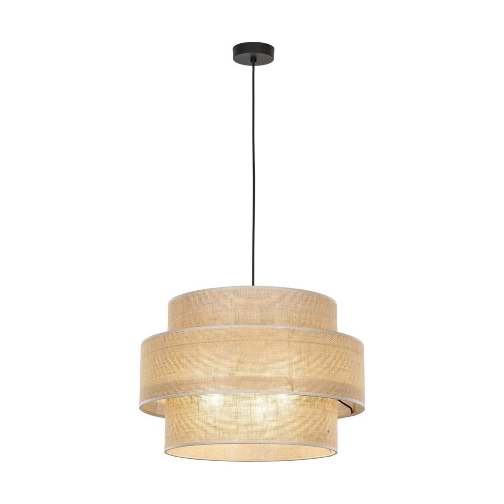 Hängelampe Metall Stoff E27 Ø 50 cm rund H: max. 110 cm Schwarz Natur 3-flammig Modern Hängeleuchte