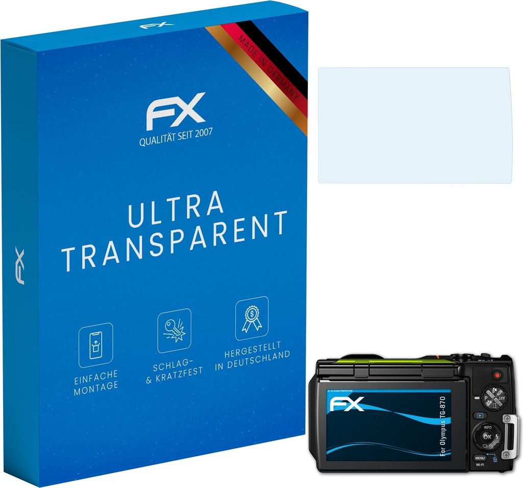 atFoliX FX-Clear 3x Schutzfolie kompatibel mit Olympus TG-870 Displayschutzfolie