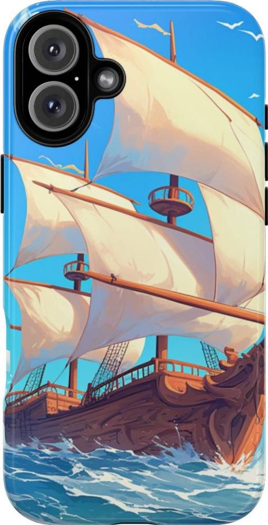 Segelschiff auf Ozeanwellen – Hülle Kompatibel mit iPhone 16 Plus