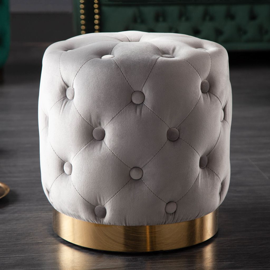 Eleganter Hocker MODERN BAROCK 37cm edel-grau gold Samt Produktbild 
