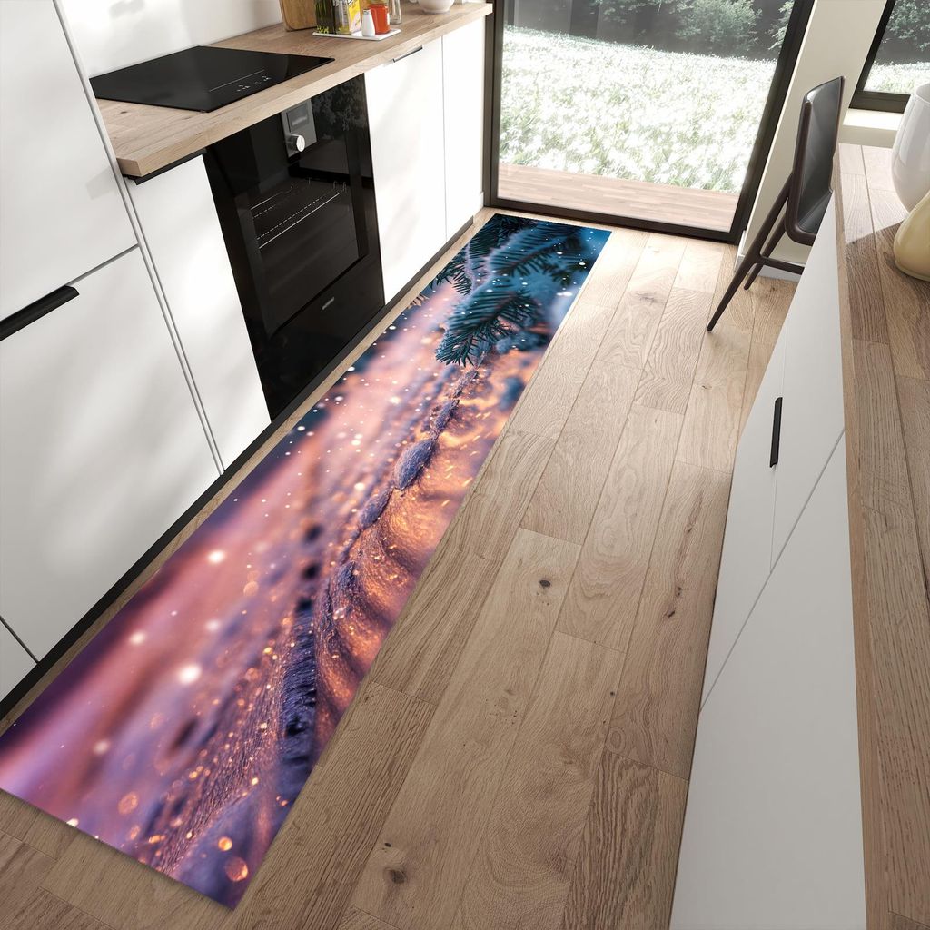Küchenteppich 60x300cm rutschfest & abwischbar PVC Läufer - Winterzauber